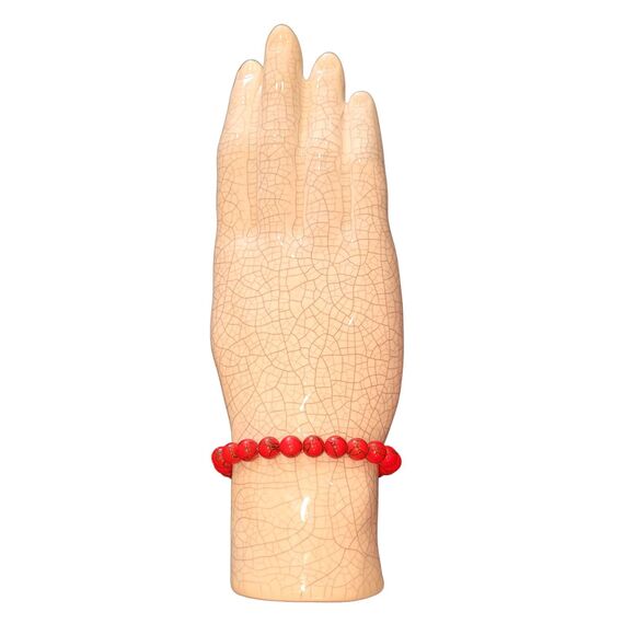 8mm Red Howlite Round Beads Beaded Stretch Bracelet, 7-7.5" - Picture 3 of 4